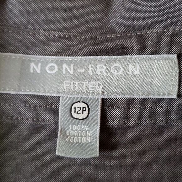 FOXCROFT Gray Office 3/4 Sleeve Non-Iron Fitted Collared Cotton Button-Up 12P - Picture 4 of 11